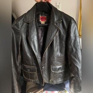 COPY - Vintage RVT Brown Faux Leather Distressed Bomber Jacket Sz M Elbow Patch…